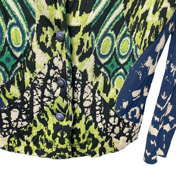 Anthropologie Aldomartins Green Blue Abstract Print Knit Blazer Womens 6 AS IS - Picture 3 of 6
